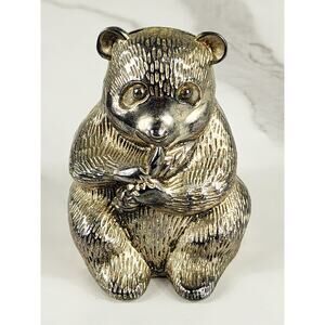 Teddy Bear Silver Coin Bank 3 7/8" x 3" Piggy Bank Nursery Decor 90s Accent